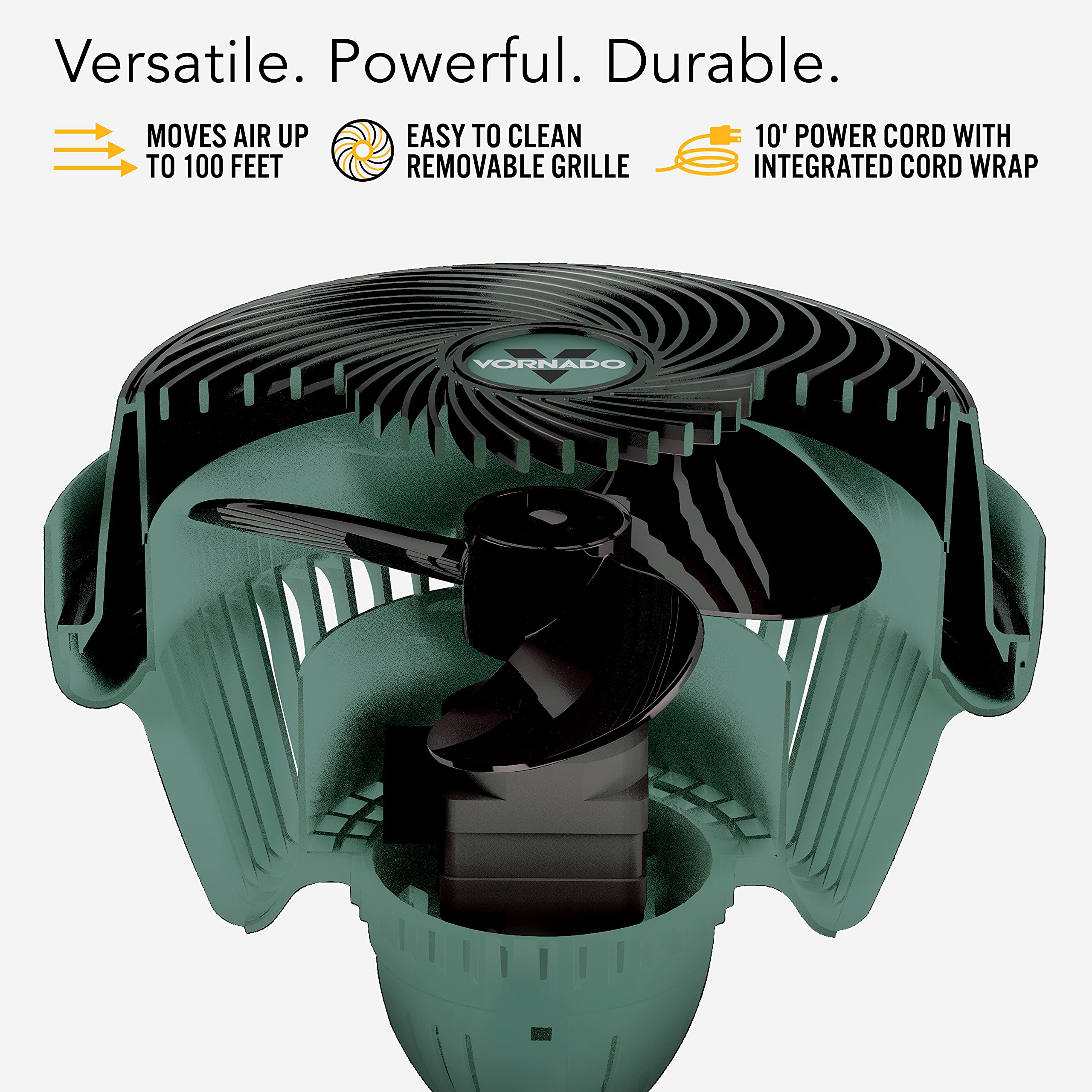 Vornado 293 Large Heavy Duty Shop Fan, 3 Speed Electric Fan, High Impact Casing, IP54-Rated Motor, Whole Room Air Circulator, Pivoting Head, Carry Handle, 16” Floor Fan for Bedroom and Garage, Green - Image 3