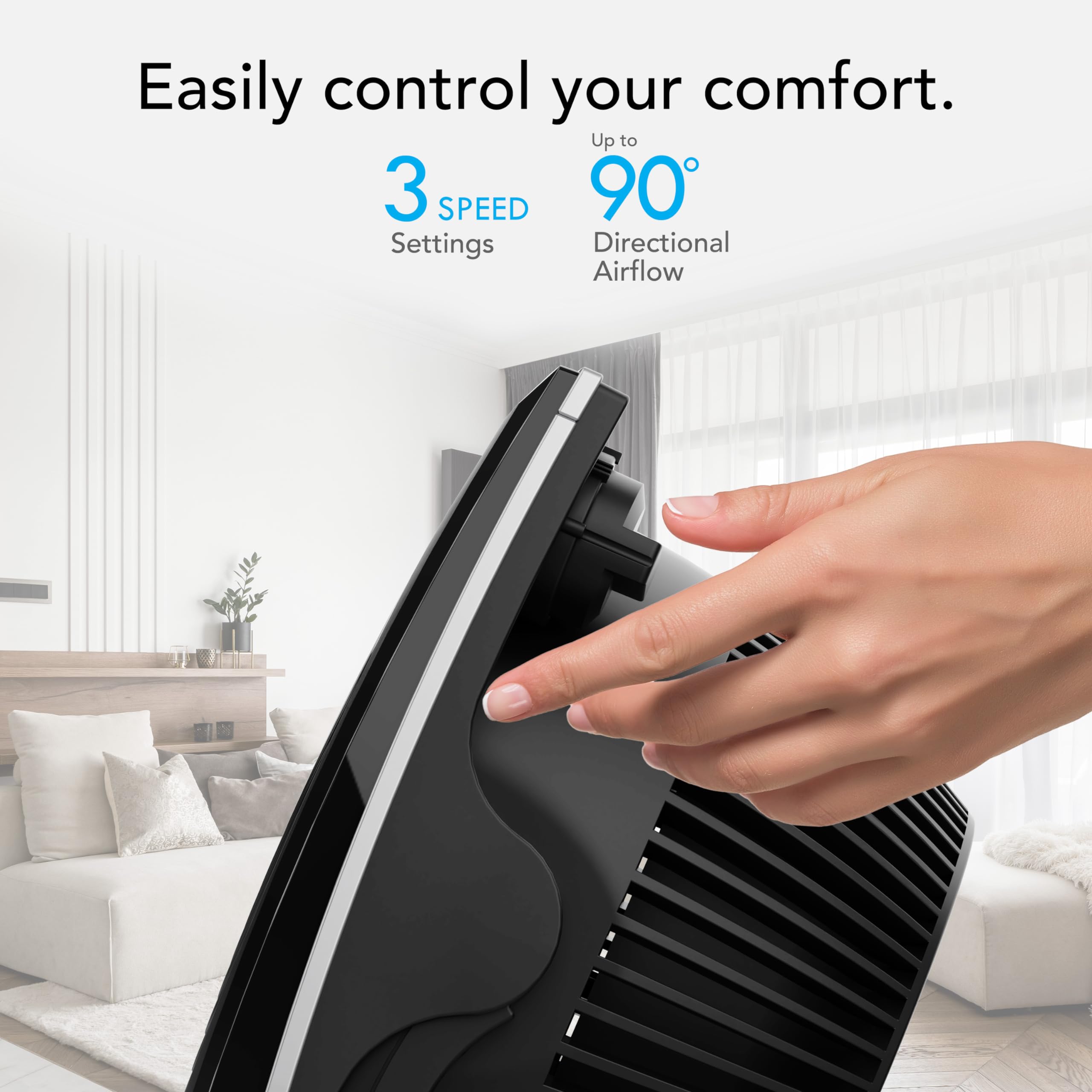 Vornado 673T Whole Room Air Circulator Fan, 3 Speed Settings, 90 Degree Pivoting Head, Deep Pitched Blades, Vortex Action Technology, Black Electric Fan for Bedroom, Office, Home - Image 5