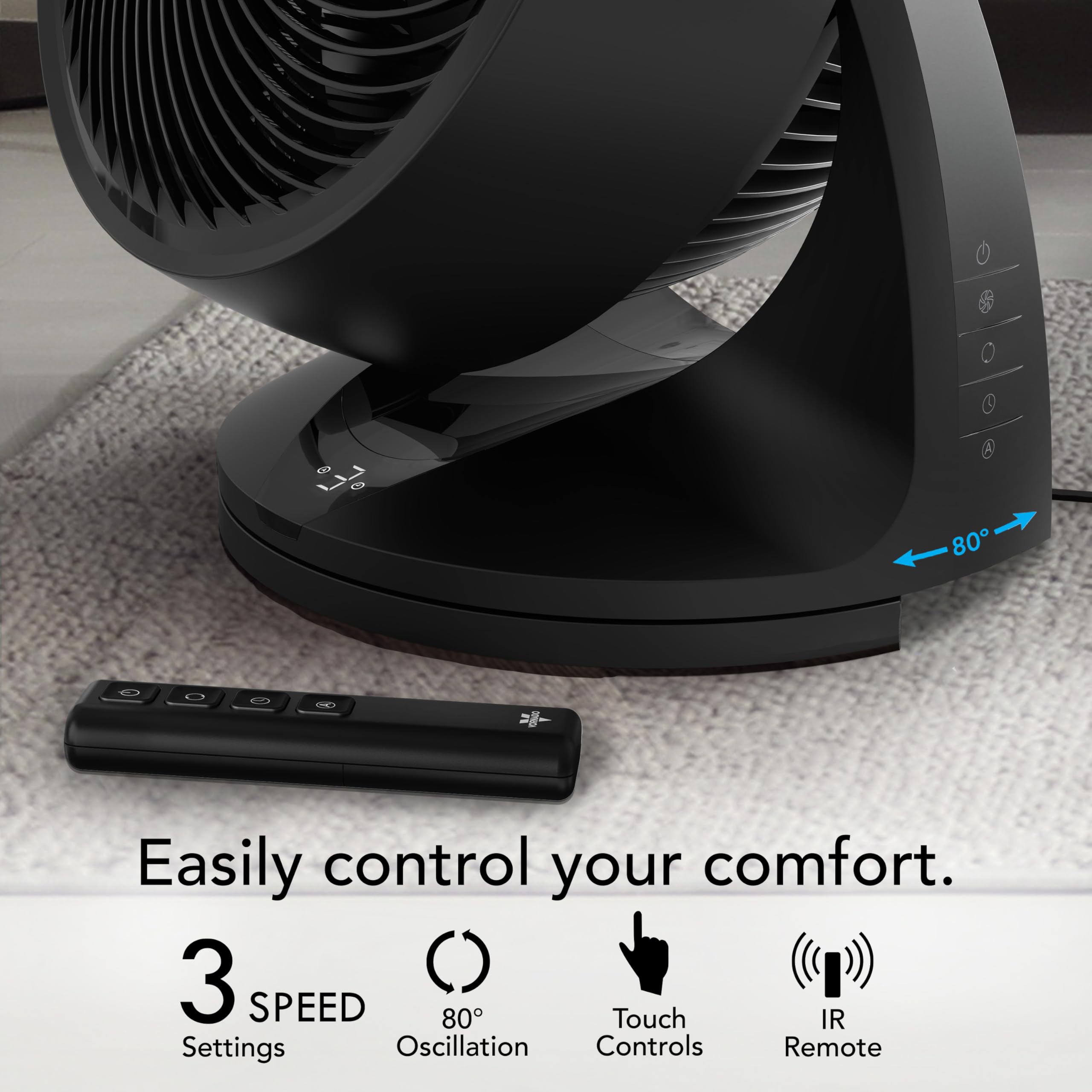 Vornado 753 OSC Whole Room Air Circulator Fan with Oscillation, Included Remote, Auto Mode, Aromatherapy with Included Scent Pads, 3 Speeds, Easy-Clean Removable Grille, Powerful Airflow, Black - Image 4
