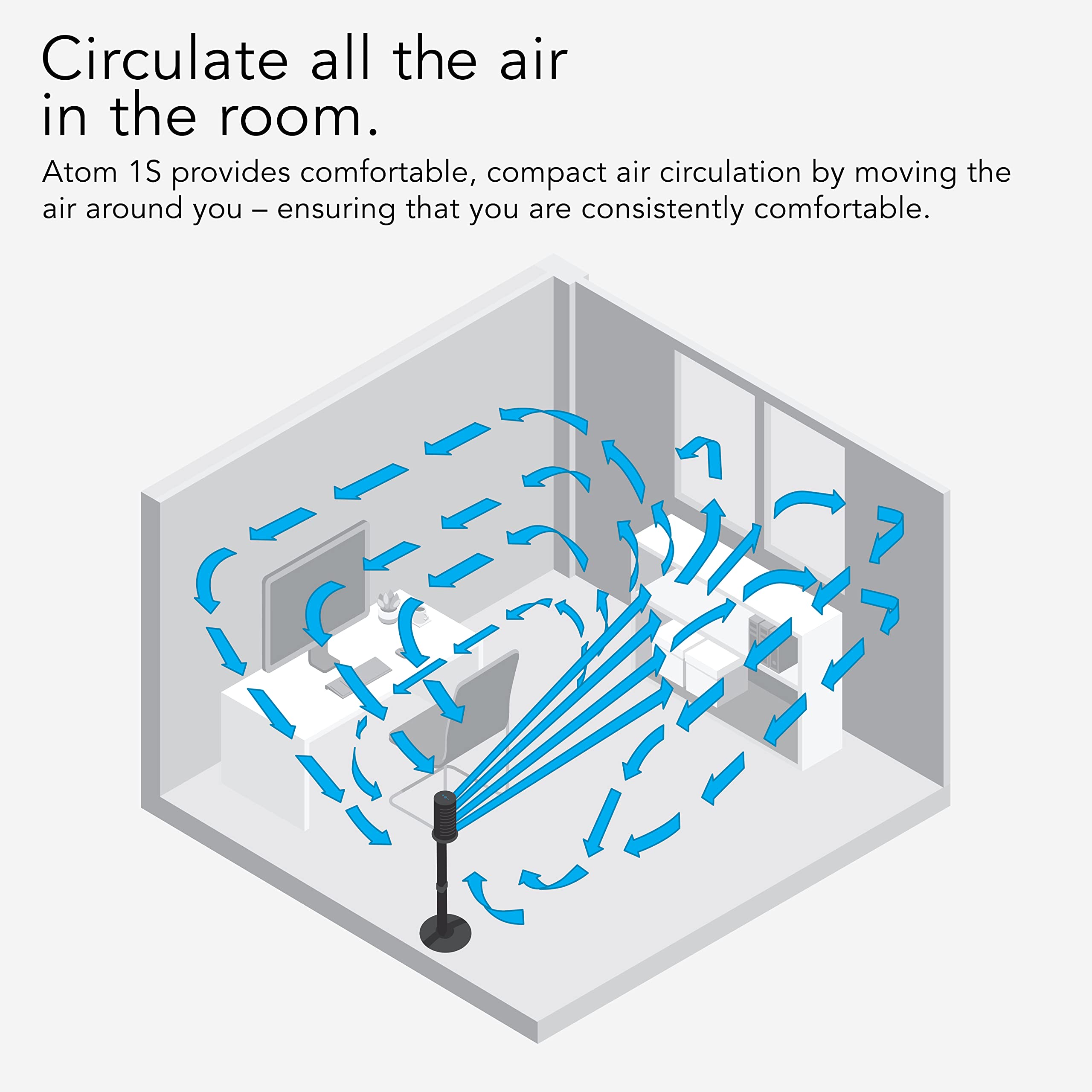 Vornado ATOM 1S Compact Oscillating Tower Fan with Removable Stand, 40" tall, 4 Speeds , Black - Image 6