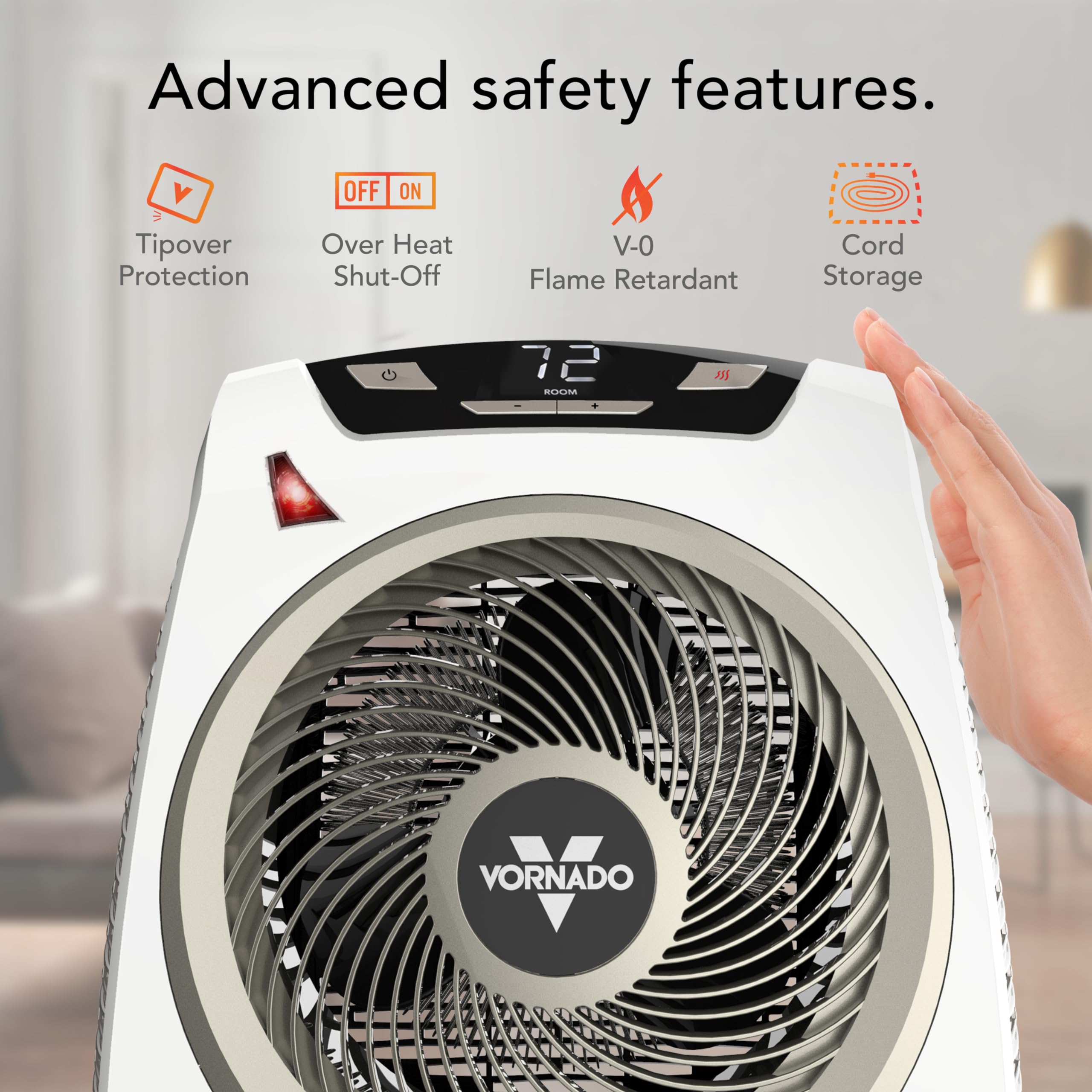 Vornado AVH10 (2025) Space Heater for Home, Fan Only Option, Digital Display with Adjustable Thermostat, Advanced Safety Features, Auto Climate Control, Whole Room Electric Heater for Indoors, White - Image 4