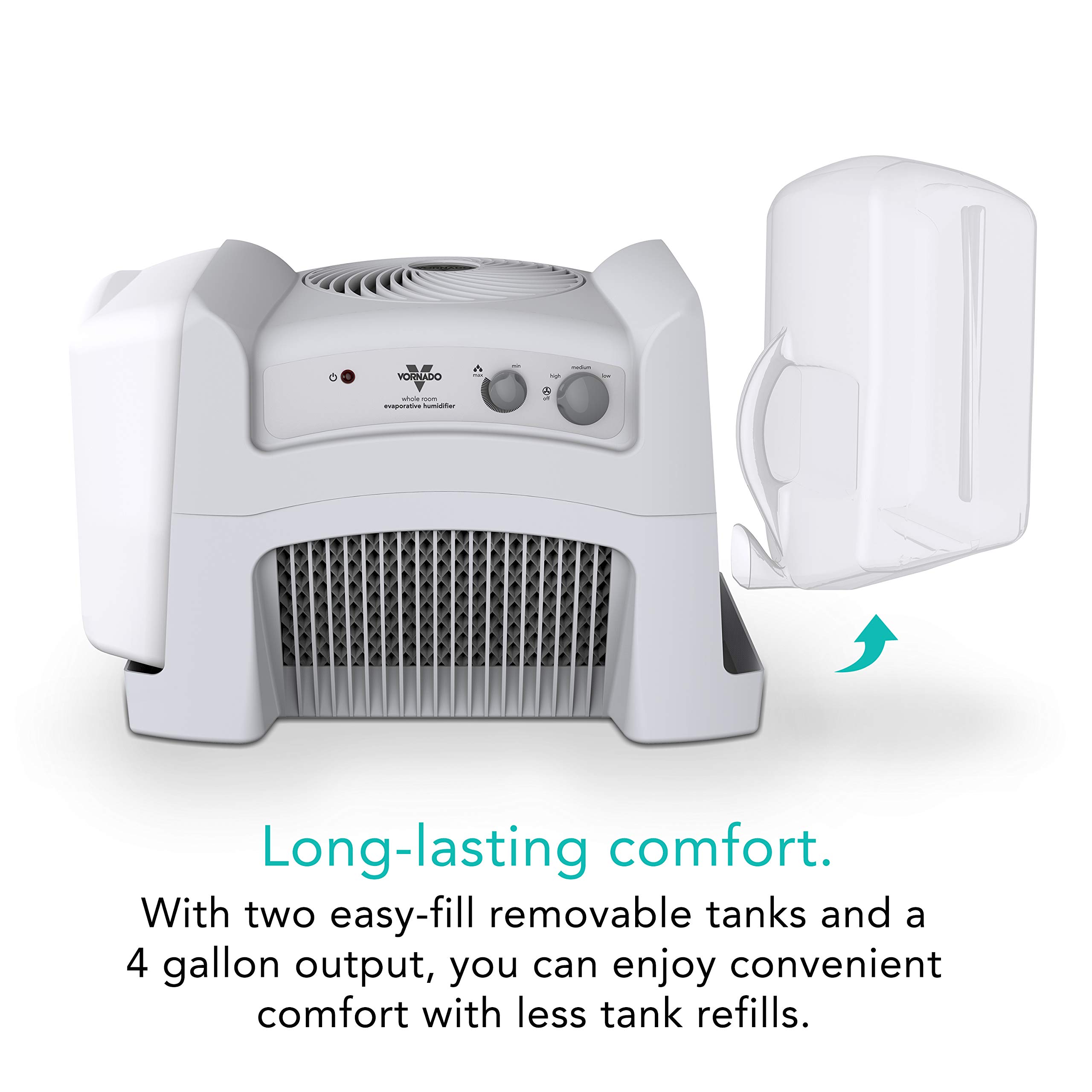Vornado Evap40 Evaporative Humidifier with Adjustable Humidistat, 4-Gallon Capacity for Large Room Coverage up to 1,000 sq ft, 3 Speed Settings, Easy to Clean Dual Tank - Image 4