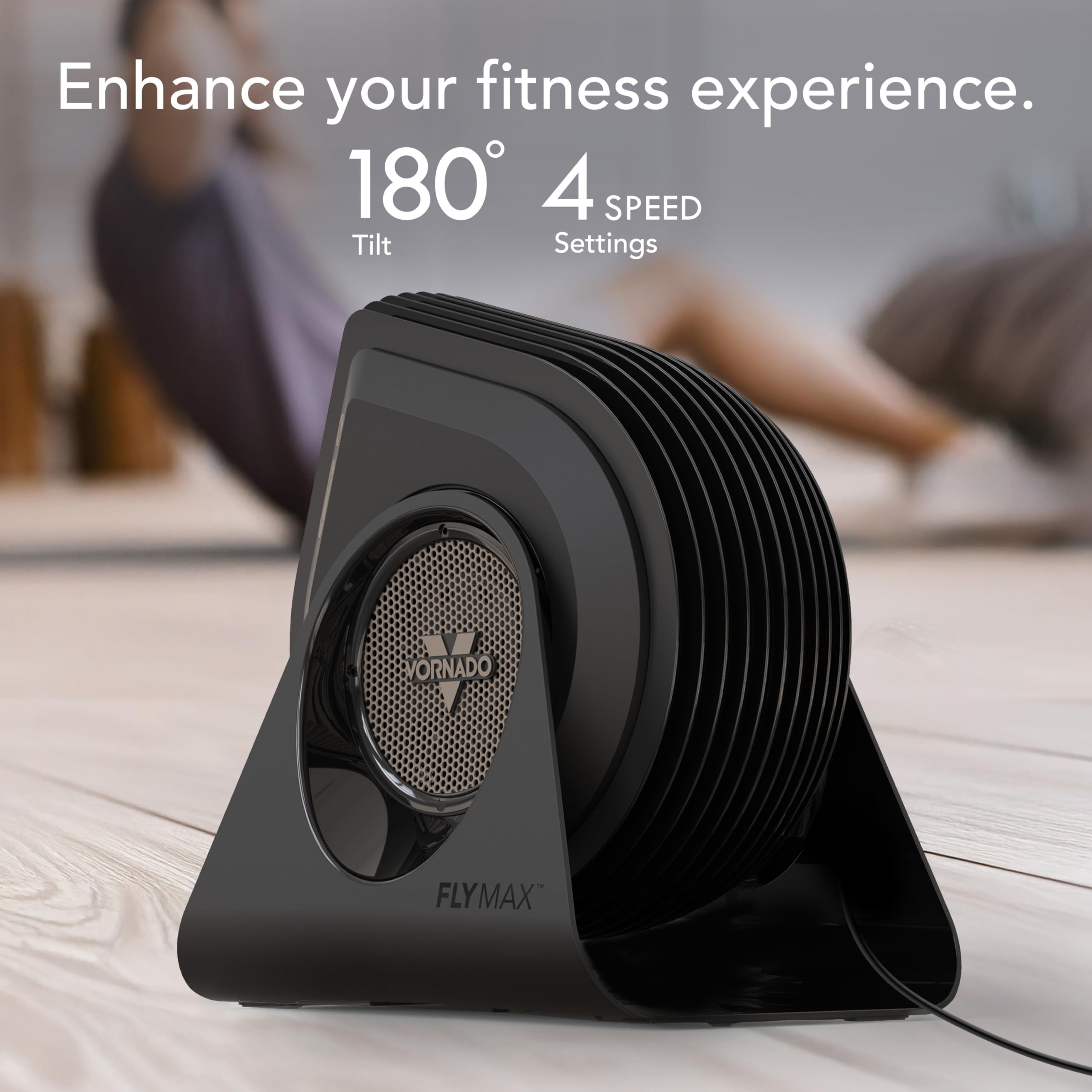 Vornado FLY MAX High Velocity Floor Fan, 4 Speed Settings, 180° Adjustable Tilt, Remote Control, 2300 FPM, Powerful Airflow, Fitness Cooling for Gym, Workout, and Training, Black - Image 5