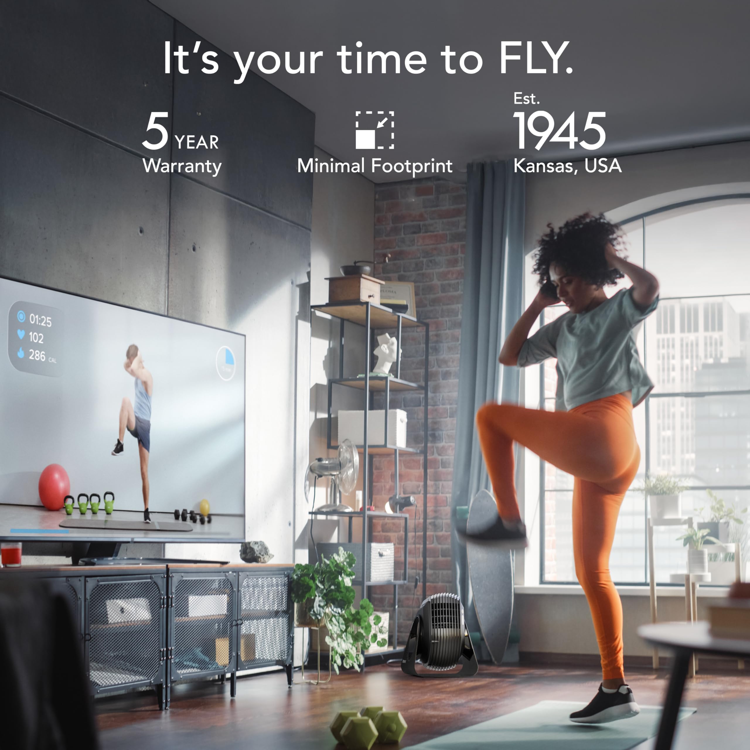 Vornado FLY MAX High Velocity Floor Fan, 4 Speed Settings, 180° Adjustable Tilt, Remote Control, 2300 FPM, Powerful Airflow, Fitness Cooling for Gym, Workout, and Training, Black - Image 6