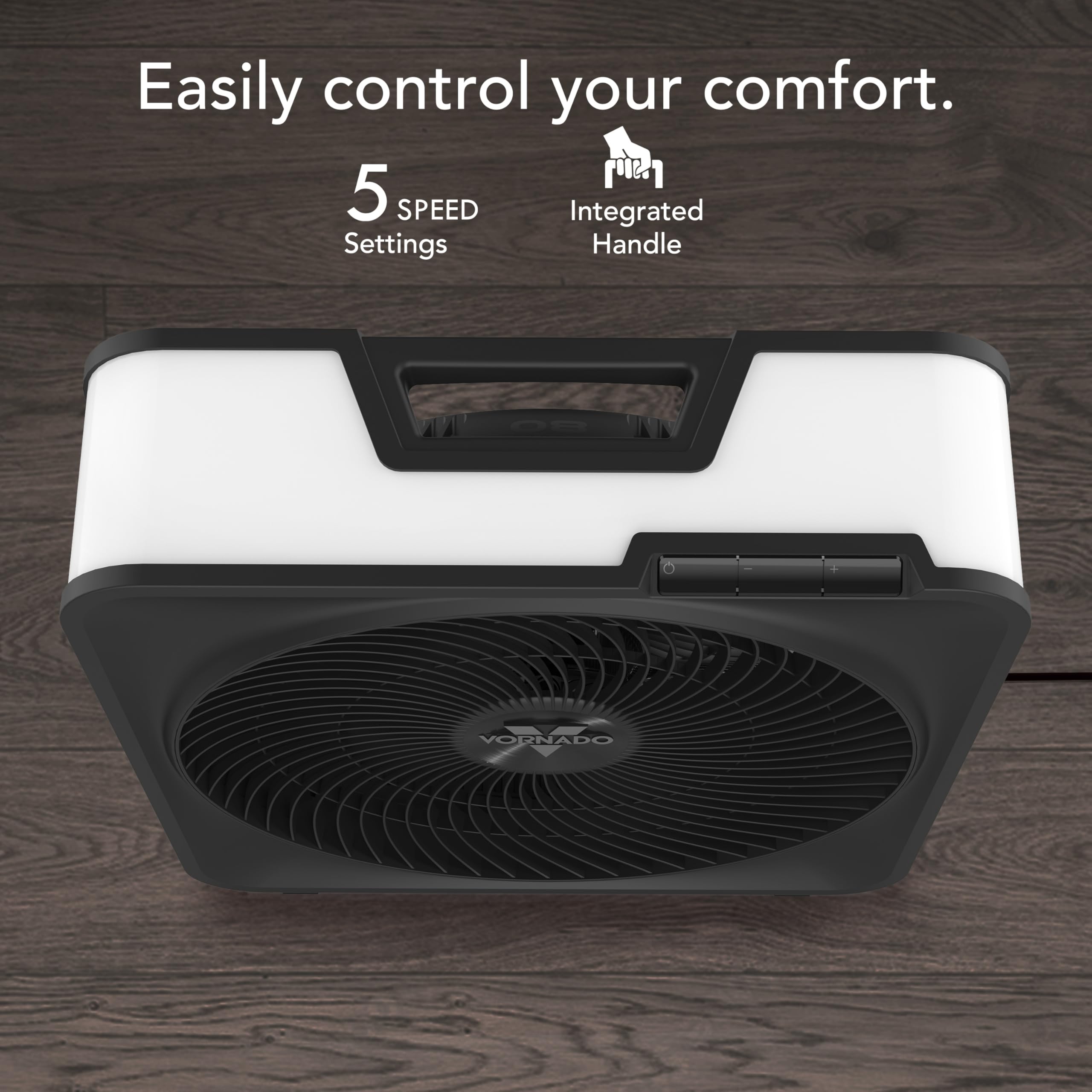 Vornado Model 80 High Velocity Electric Box Fan with Removable Grille, 5 Speed Settings, Powerful Airflow, Whole Room Air Circulation, Targeted Cooling, Cord Storage, Durable Floor Fan, Ice White - Image 3