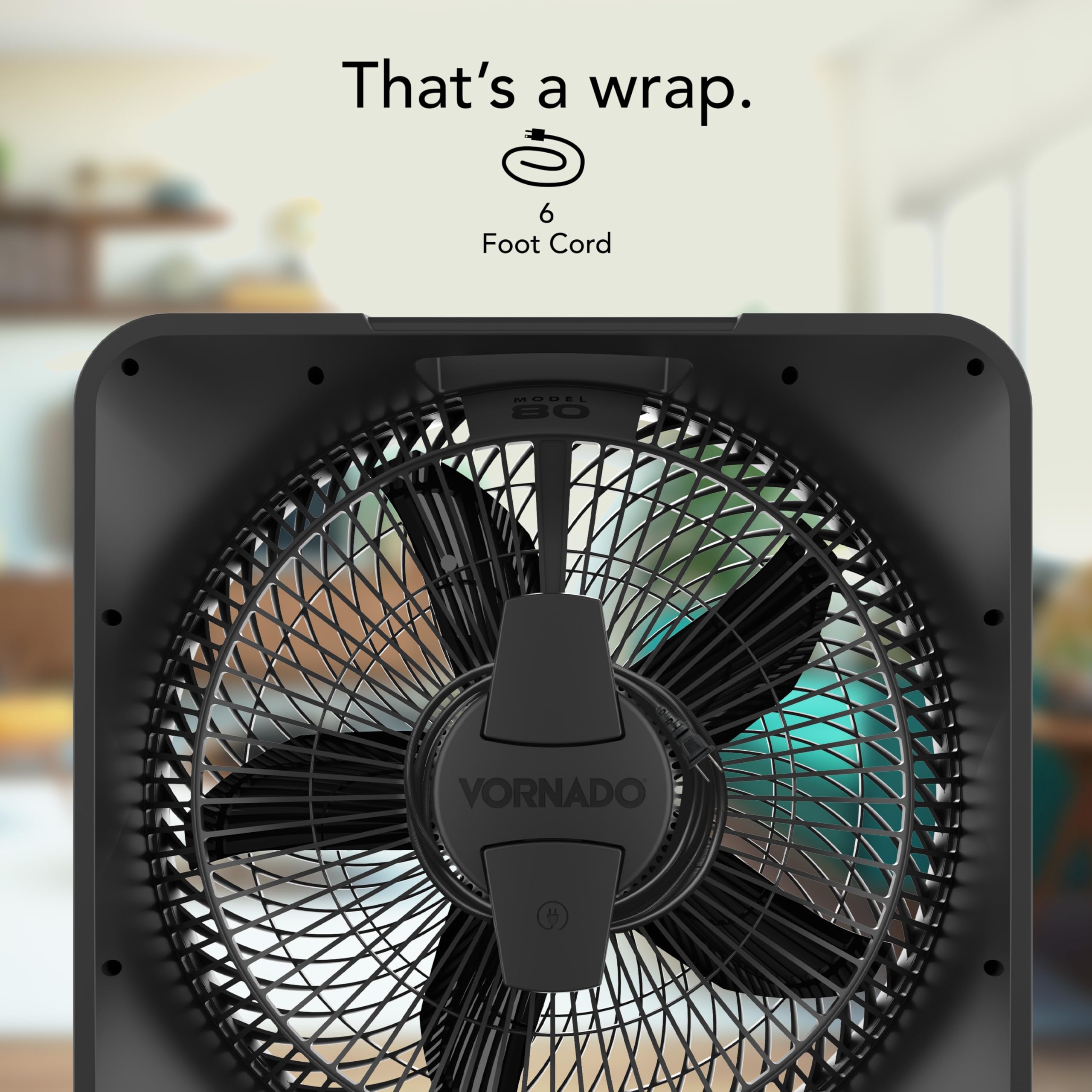 Vornado Model 80 High Velocity Electric Box Fan with Removable Grille, 5 Speed Settings, Powerful Airflow, Whole Room Air Circulation, Targeted Cooling, Cord Storage, Durable Floor Fan, Ice White - Image 5