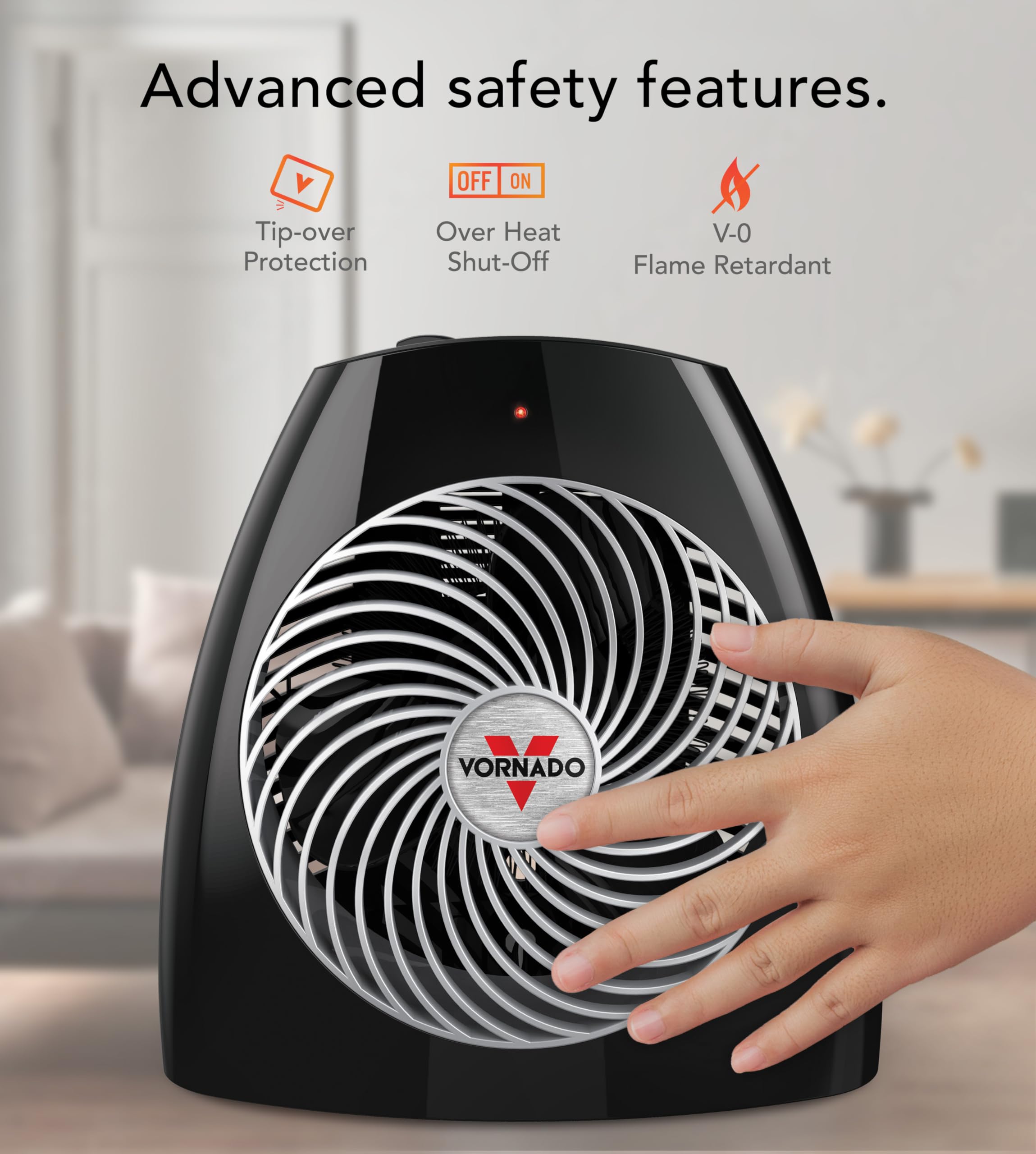 Vornado MVH (2025) Space Heater, 3 Heat Settings, Adjustable Thermostat, Tip-Over Protection, Auto Safety Shut-Off System, Indoor Use, Whole Room Heating, Black - Image 3