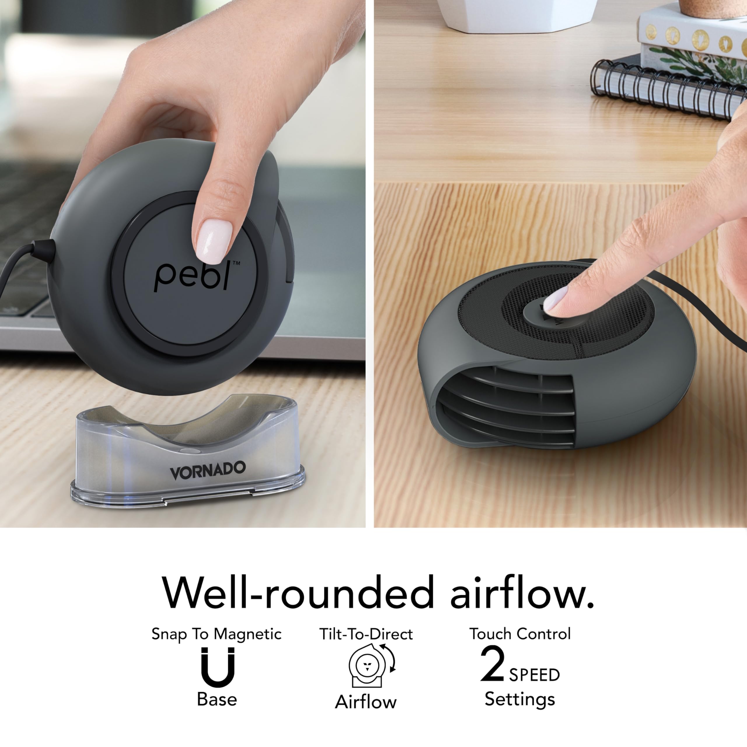 Vornado PEBL Portable USB Desk Fan with Magnetic Base, 2 Speed Settings, Adjustable Airflow, Personal Cooling Device, Mini Travel Fan for Home, Office and Travel - Image 3