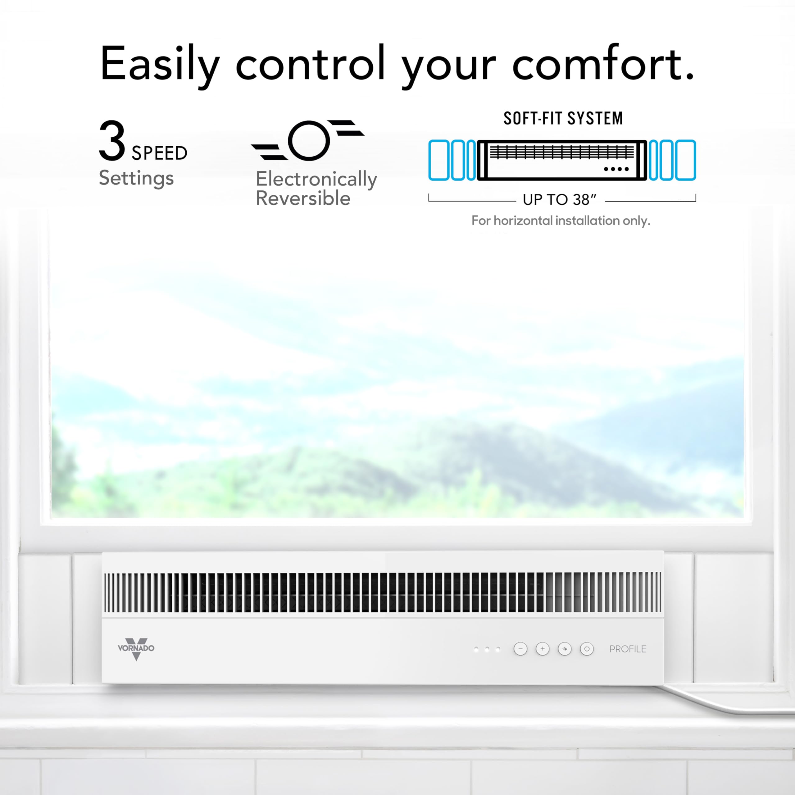 Vornado PROFILE® Window Fan, Whole Room Air Circulator, Reversible Exhaust, Quiet Operation, 3 Speed Settings, Low Profile Window Fan for Kitchen, Bedroom, and Home, White - Image 3
