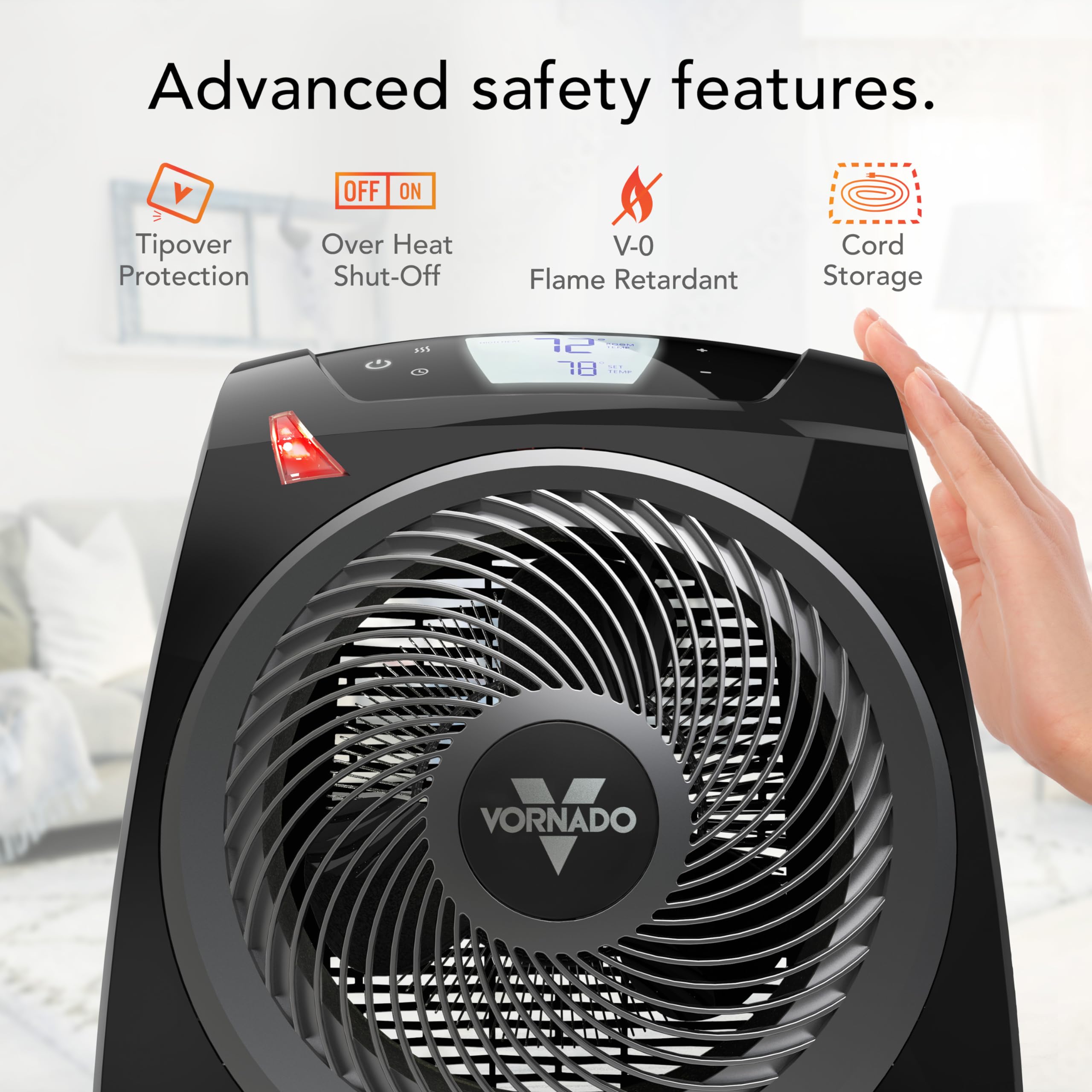 Vornado TAVH10 (2025) Space Heater with Remote for Home, Fan Only Option, Digital Display with Adjustable Thermostat, Advanced Safety Features, Timer, Auto Climate Control, Heater for Bedroom, Black - Image 3