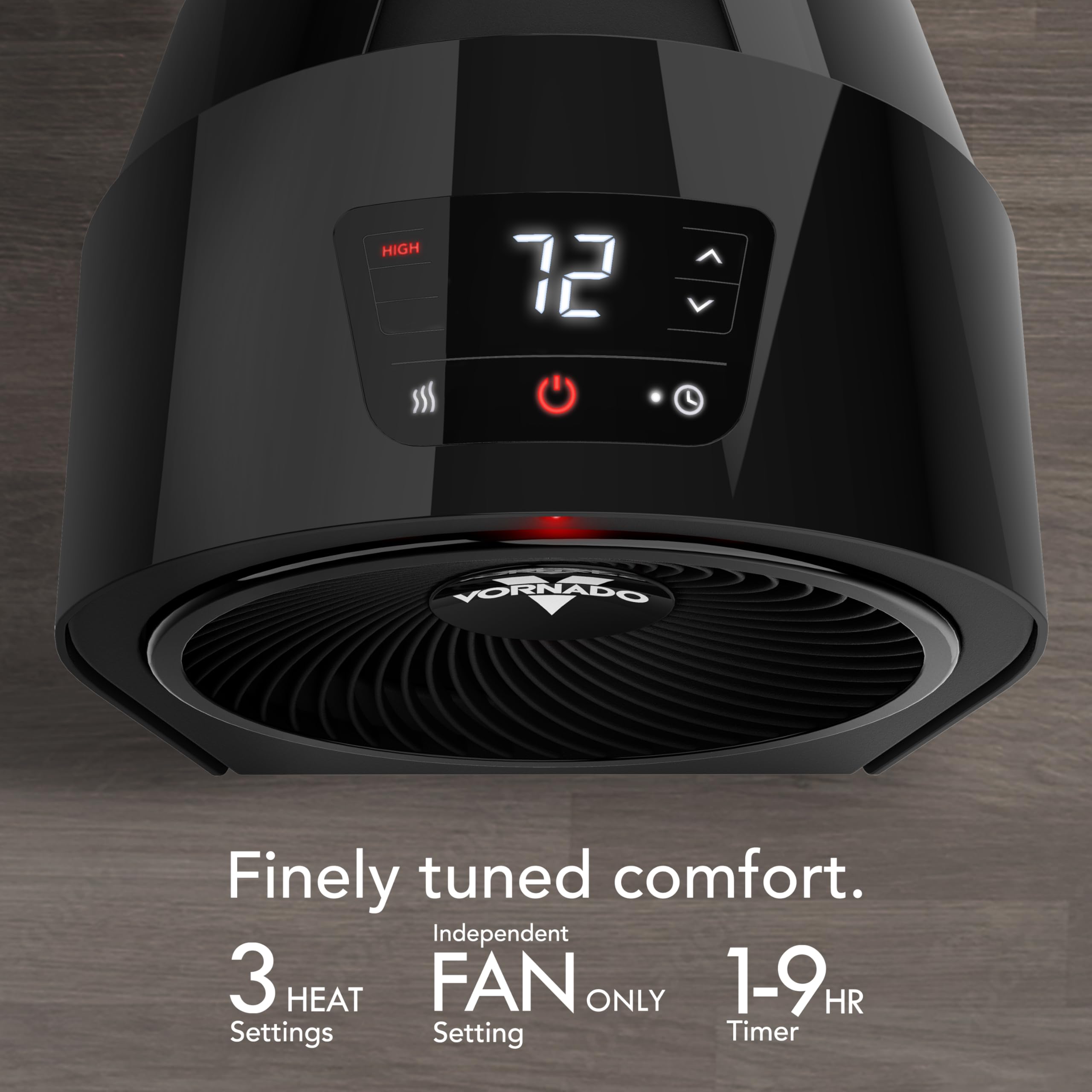 Vornado Velocity 3R (2025) Whole Room Space Heater with Timer, Adjustable Thermostat, and Advanced Safety Features, LED Touch Controls, Powerful Heater for Bedroom and Home, Black - Image 3
