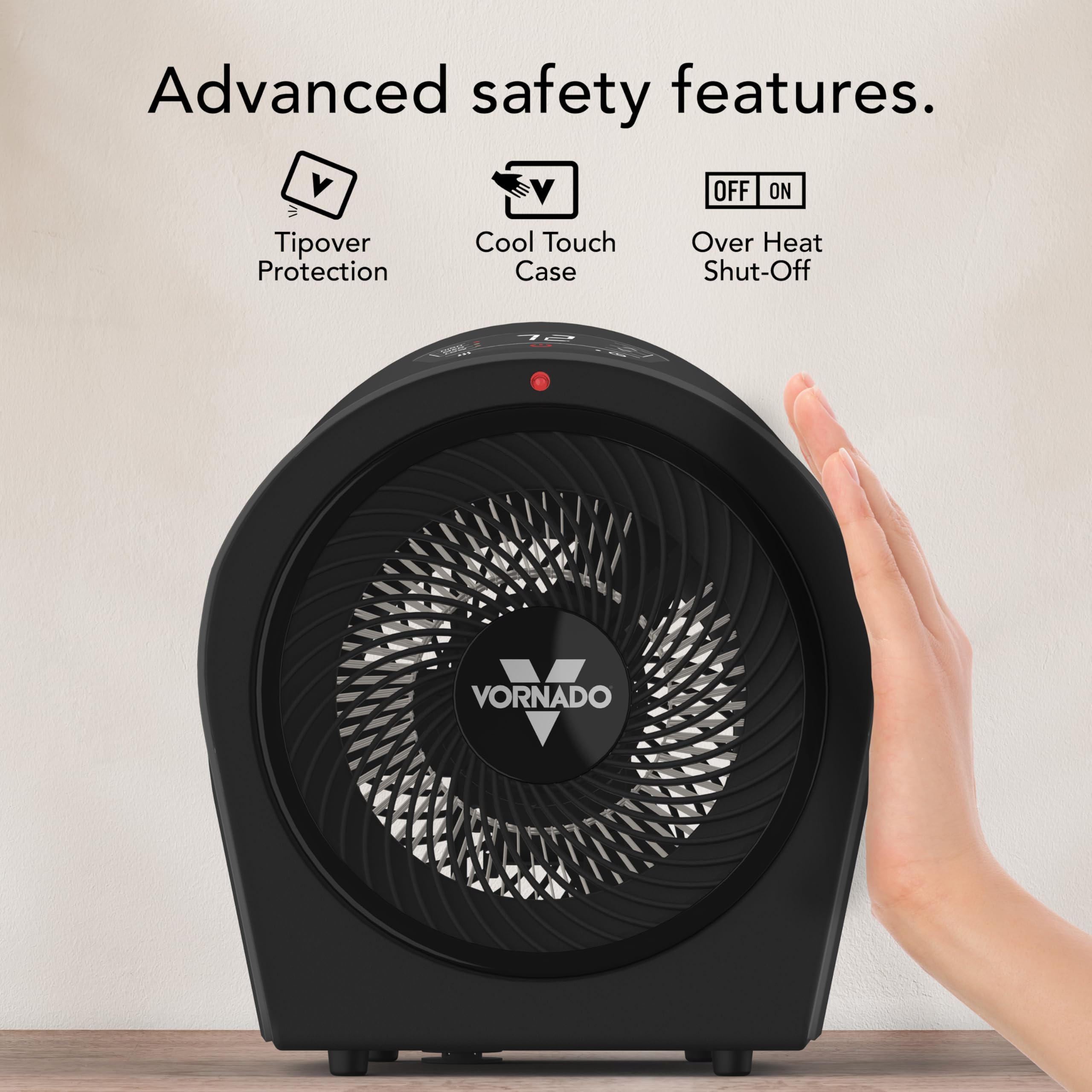 Vornado Velocity 3R (2025) Whole Room Space Heater with Timer, Adjustable Thermostat, and Advanced Safety Features, LED Touch Controls, Powerful Heater for Bedroom and Home, Black - Image 4