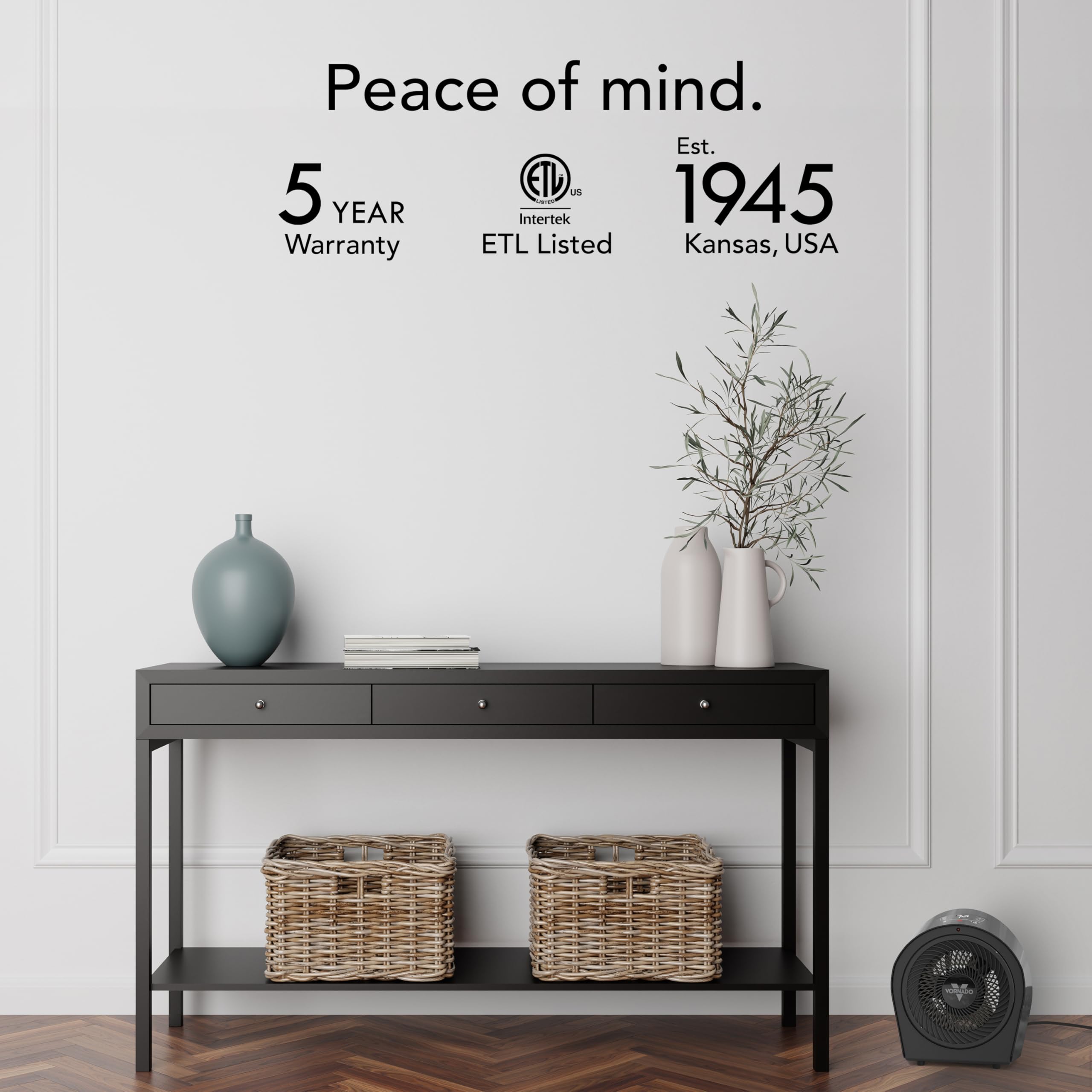 Vornado Velocity 3R (2025) Whole Room Space Heater with Timer, Adjustable Thermostat, and Advanced Safety Features, LED Touch Controls, Powerful Heater for Bedroom and Home, Black - Image 5