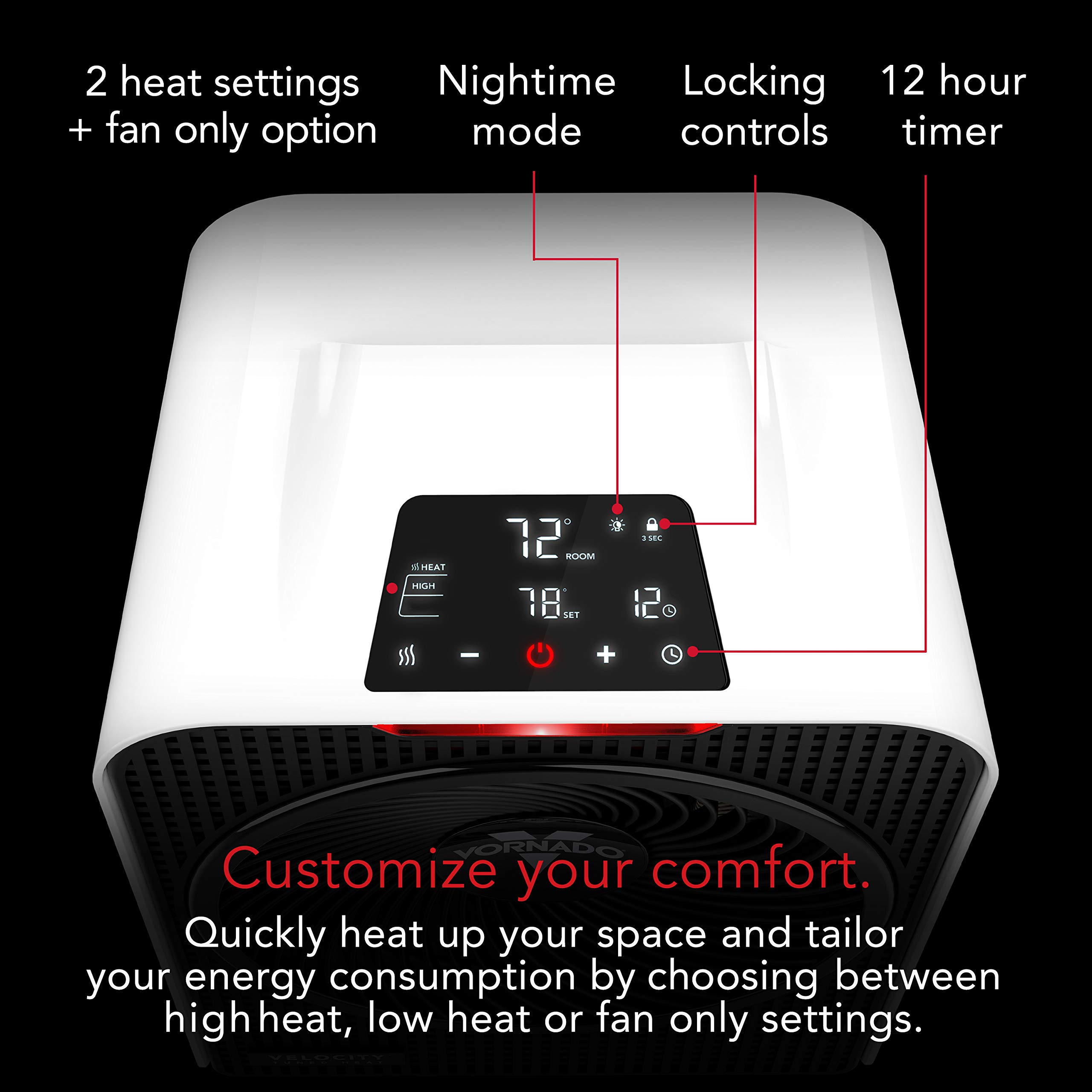 Vornado Velocity 5 Whole Room Space Heater with Auto Climate Control, Timer, and Safety Features, White, Large - Image 3