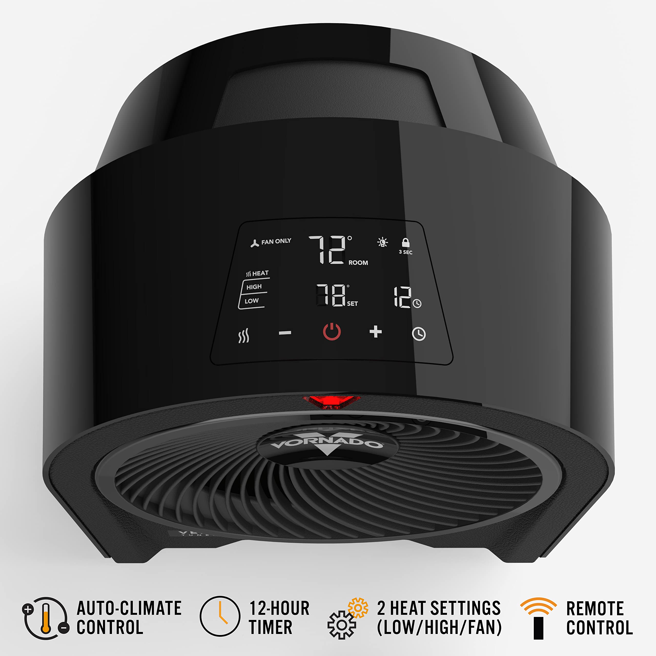 Vornado Velocity 5R (2025) Whole Room Space Heater with Remote, LED Touch Controls, Digital Thermostat, Locking Controls, 1-12 Hour Timer, Automatic Climate Control, Powerful Heater for Bedroom, Black - Image 3