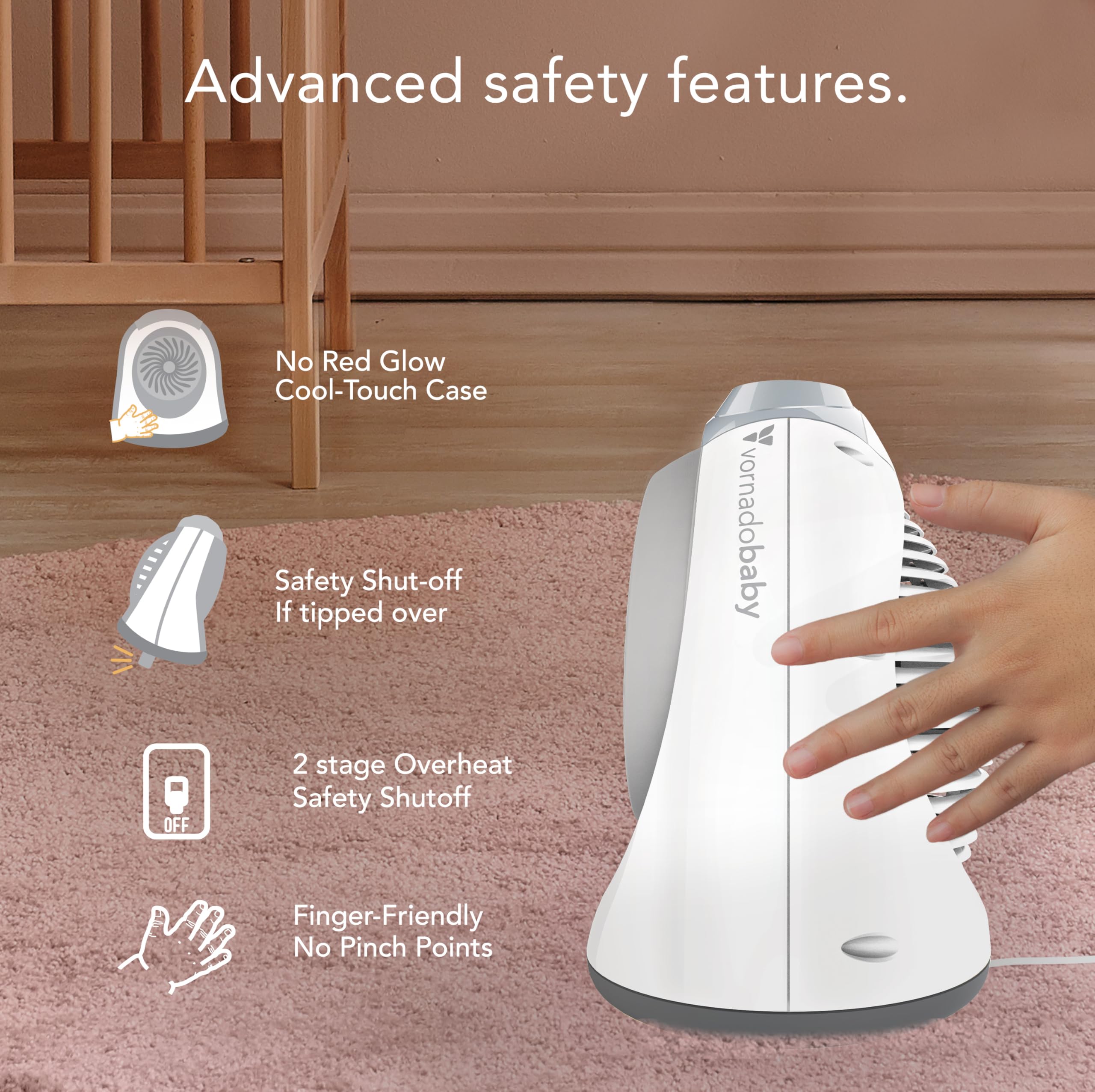 Vornadobaby Tempa Nursery Space Heater, Electric Space Heater for Baby with Locking Controls, Tipover Protection, Safety Shutoff, Hidden Cord Storage, Adjustable Thermostat - Image 4